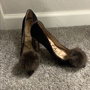 Sam Edelman brown suede pompon heels